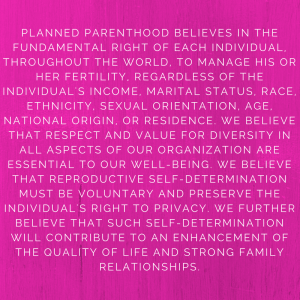 An image of text reading the mission statement of Planned Parenthood